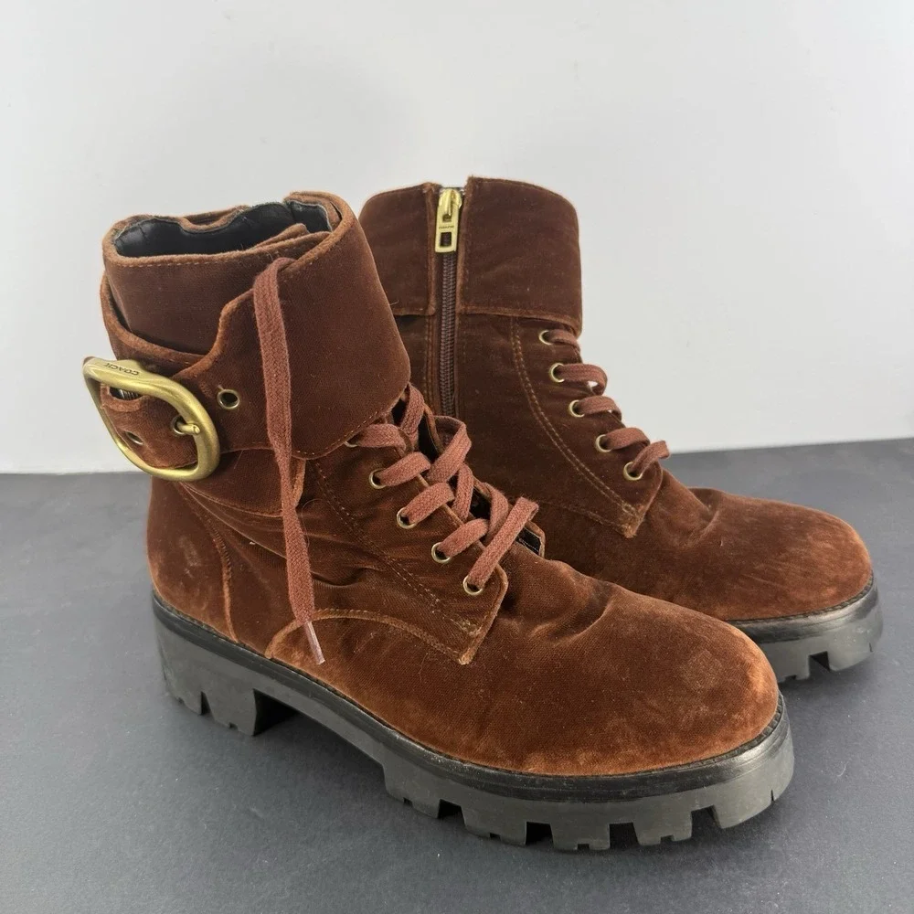 Coach Ankle Combat Boots Lucy Lace Up G2455 Brown Velvet Womens Size 7.5B